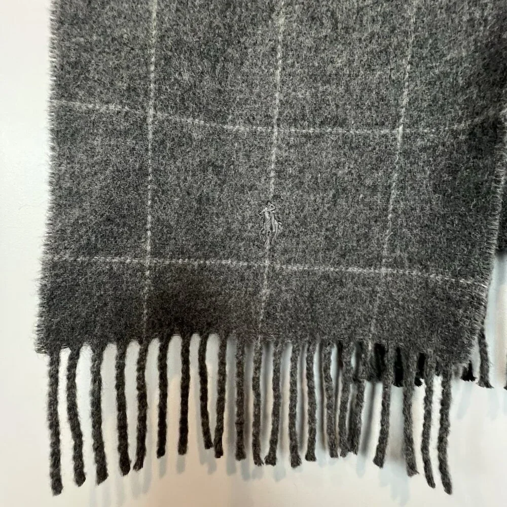 Polo Ralph Lauren Made In Italy Wool Blend Scarf Gray Plaid NWT